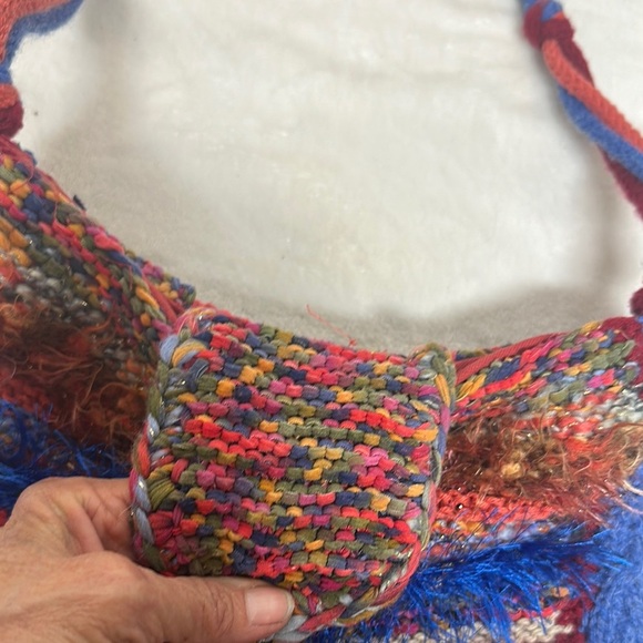 Red and Blue Hobo Bag with Bohemian Flair - Picture 3 of 11